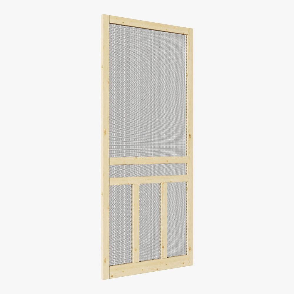 36 in. x 80 in. Universal Unfinished Pine Wood Vertical Slat Screen Door-Classic 3-Bar Style Gauze Mesh Hinged Door