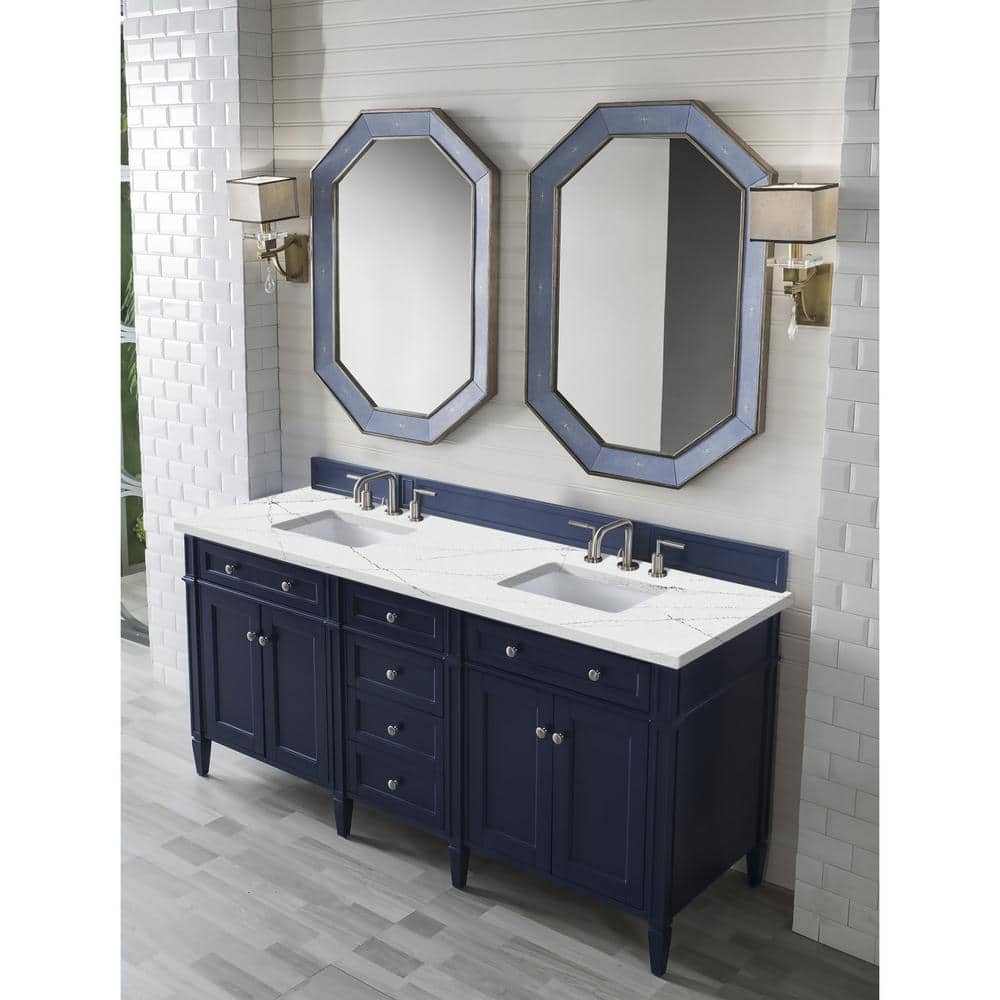 Brittany 72.0 in. W x 23.5 in. D x 34 in. H Bathroom Vanity in Victory Blue with Ethereal Noctis Quartz Top
