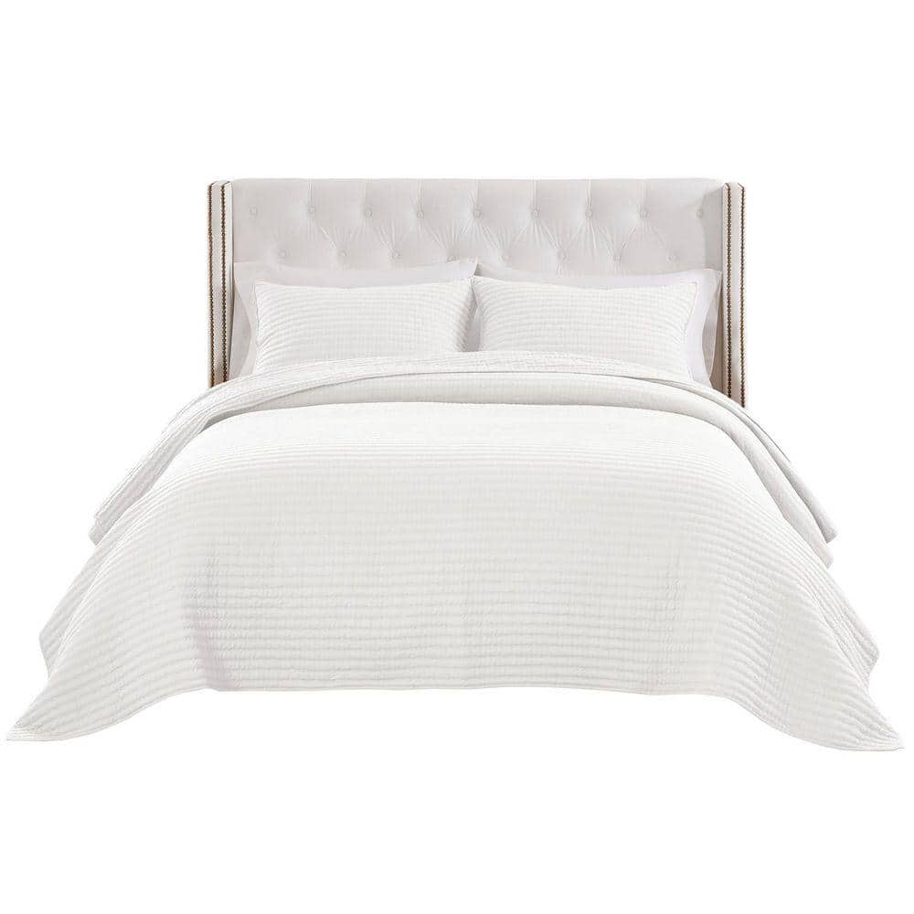 Monterrey 3-Piece Solid Pure White Cotton Blend King/Cal King Quilt Set